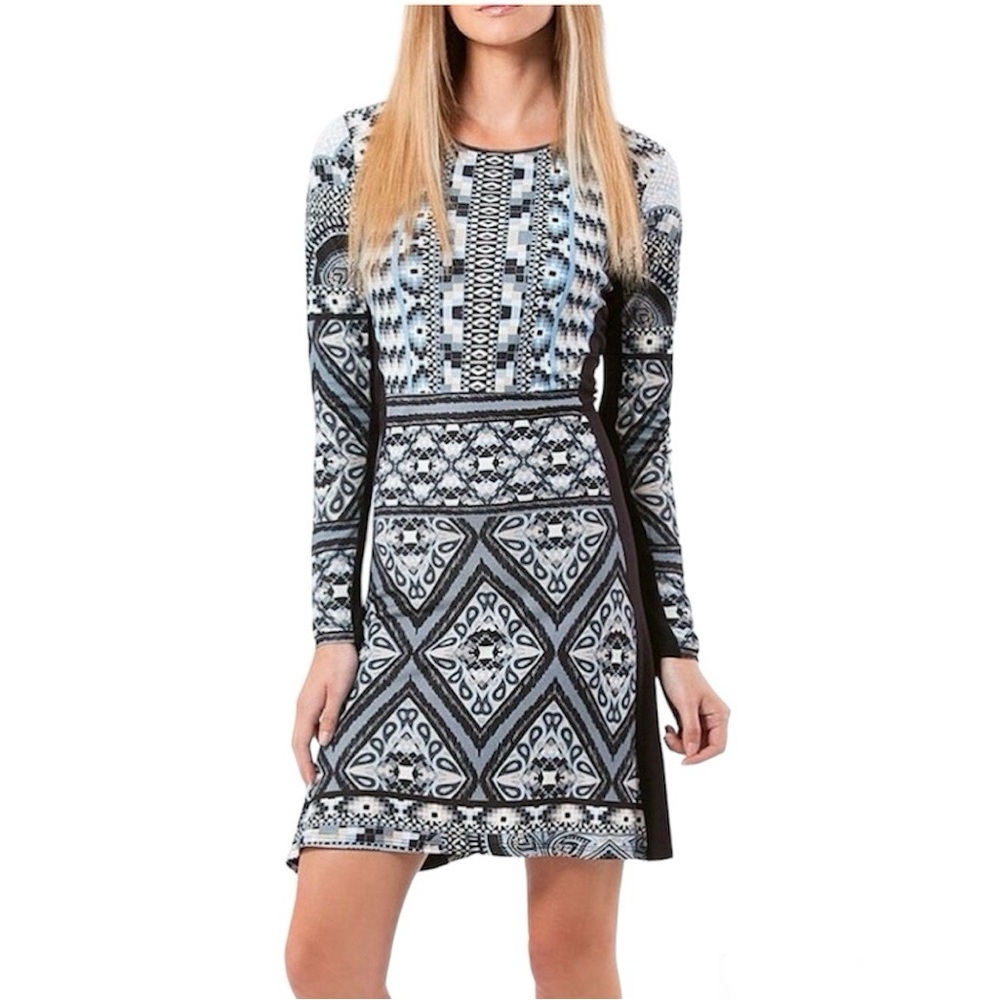 HALE BOB Mosaic Print Mini Jersey Dress Keyhole Back Size XS